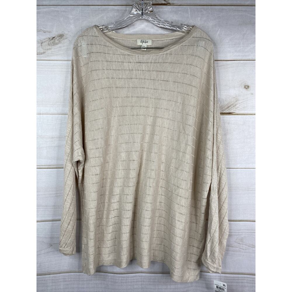 Style&Co Sweater Womens 1X Beige Linen Blend Dolman Sleeve Pullover Lightweight